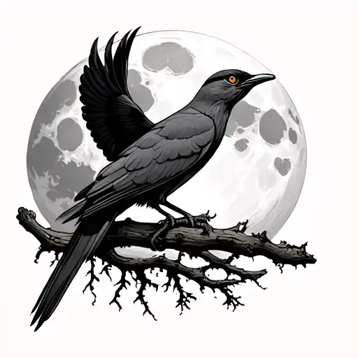 Cuervo Bird And Behind A Moon In The Background