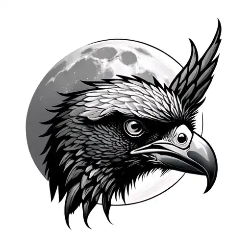 Cuervo Bird Head And Behind A Moon In The Background