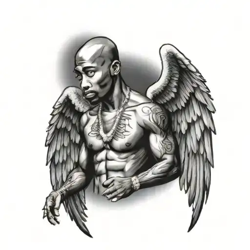 Standing 2Pac With Spread Angel Wings