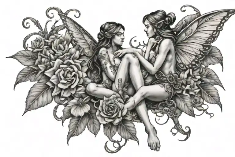 Honeysuckle Flowers Intertwined With Fairy Sitting On Top