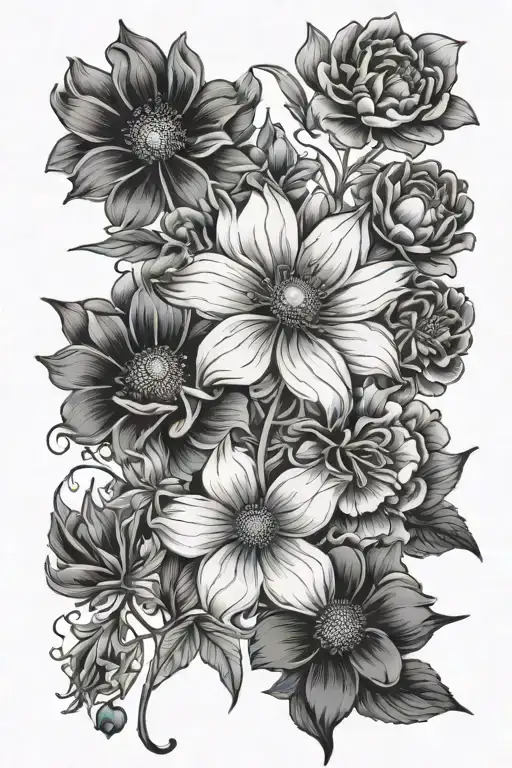 Cosmos And Marigold Rose And Honeysuckle Flowers