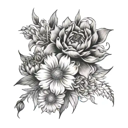 Cosmos And Marigold Rose And Honeysuckle Flowers