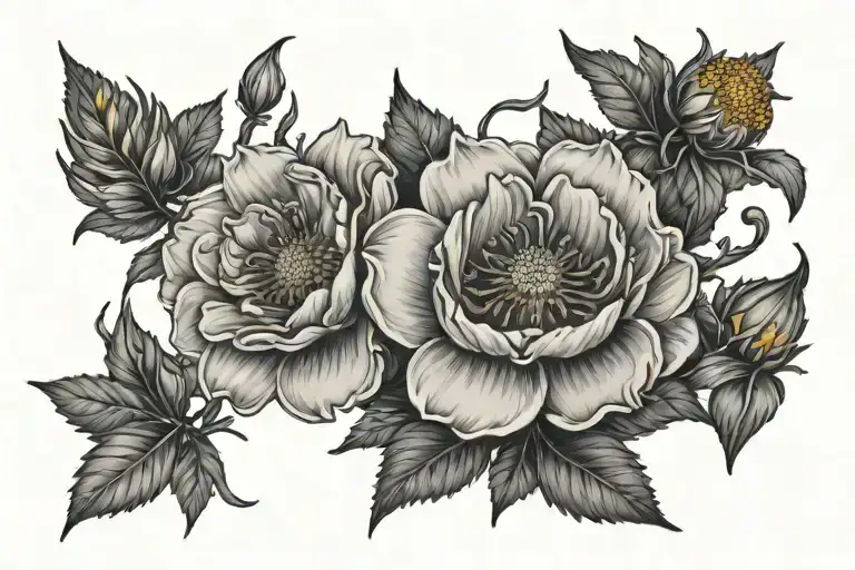 Cosmos And Marigold Rose And Honeysuckle Flowers