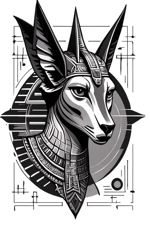 Dark Anubis Egyptian God Surrounded By Geometric Shapes And Circles