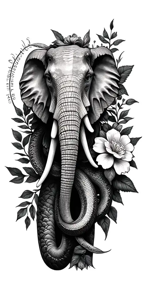 Greek Goddess Flowers And Leaves Snakes Intertwined Elephant Covering The Forearm