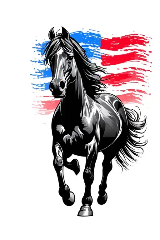 Ford Mustang Horse Logo With The Red White And Blue Stripes In The Backround Of The Horse