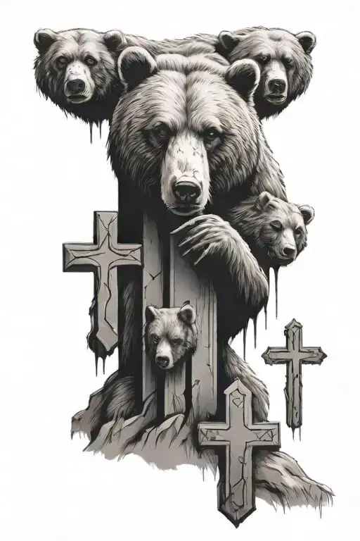 Three Crosses With A Bear