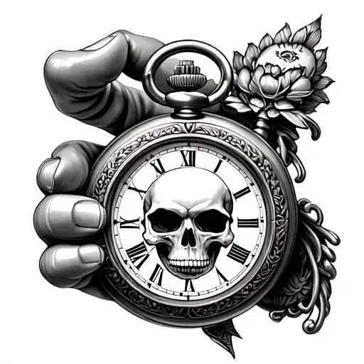 Skull Hand Holding Pocket Watch
