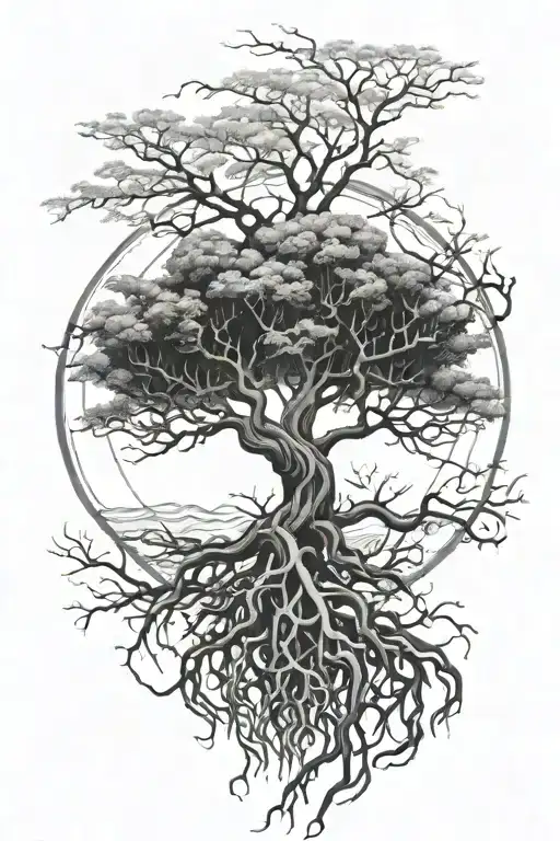 World Tree With Roots Reaching Deep
