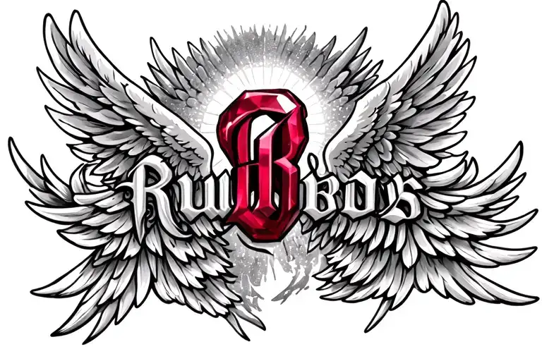 Ruby Name With Angel Wings Spread Wide And Halo