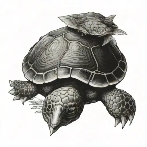 A Turtle Sleeve Black And White Drawing