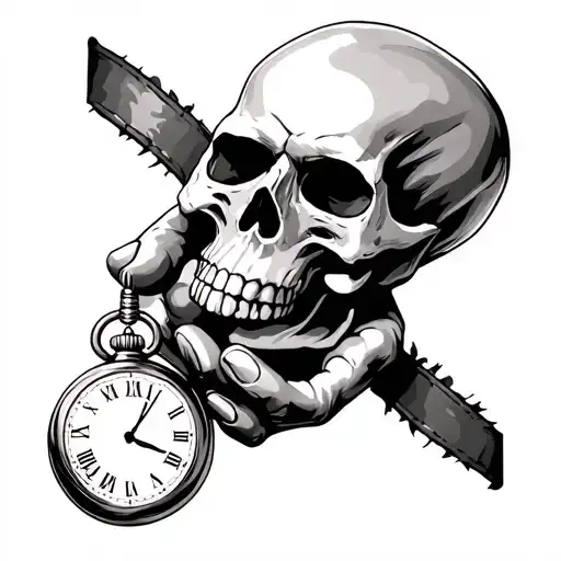 Skull Hand Holding Pocket Watch