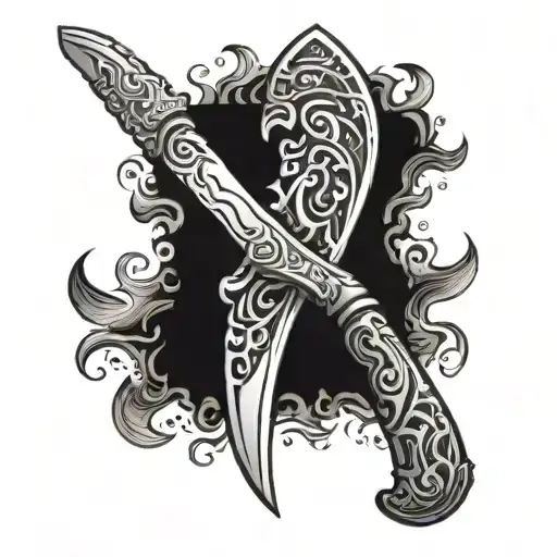A Knife With Flames On The Non-cutting Side Of The Blade