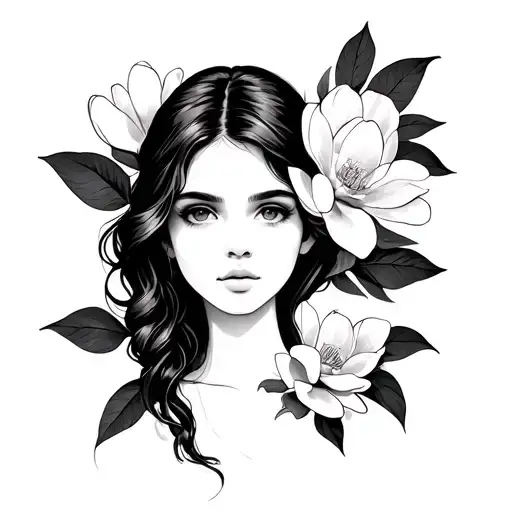Magnolia With Girl Face Outline