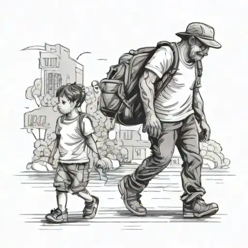 Father Son Walking Towards