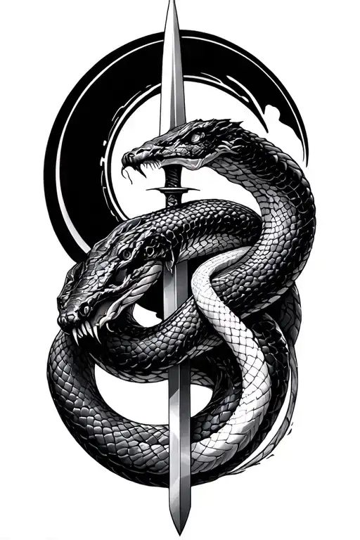 Snake Sword Moon Merging Together