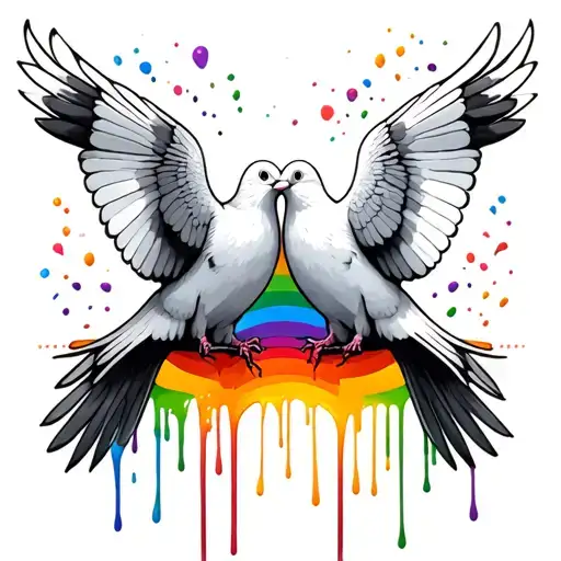 2 Doves Facing Eachother Rainbow Drips