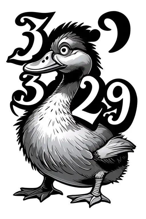Numbers 3029 In Old English Font Behind A Mischievous Looking Duck