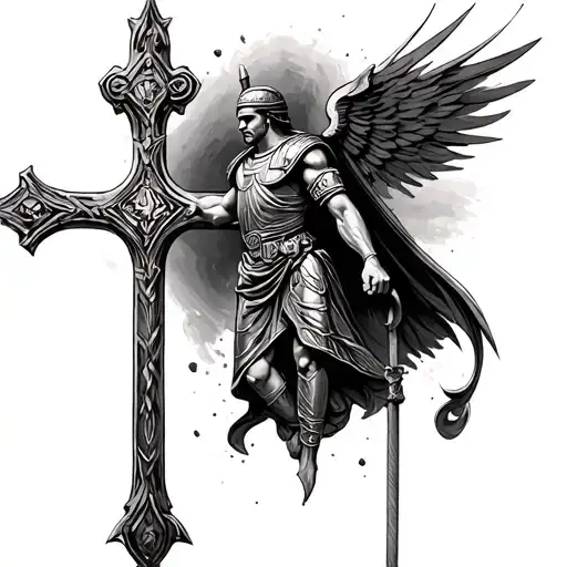 A Cross With A Roman Gladiator In It Faded