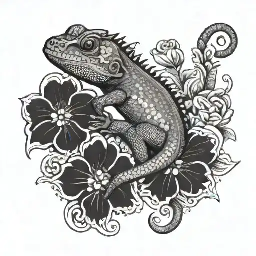 Lizard With Flowers