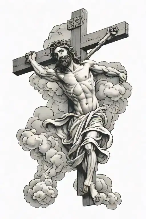 Jesus Crucified With Clouds