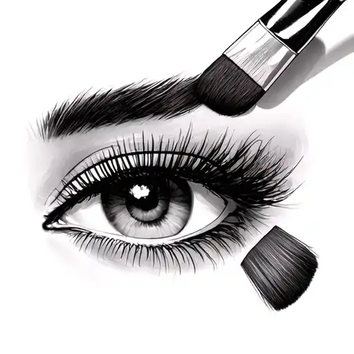 Makeup Brushes In Hand And A Face With Strongly Defined Eyelashes