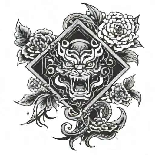 Tradicional Japonese Black Grey Tattoo Simplistic 10X10