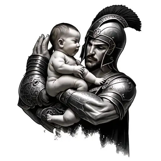 Spartan Warrior Holding Baby