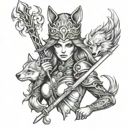 Fire Princess With Flaming Sword And Fox Helmet