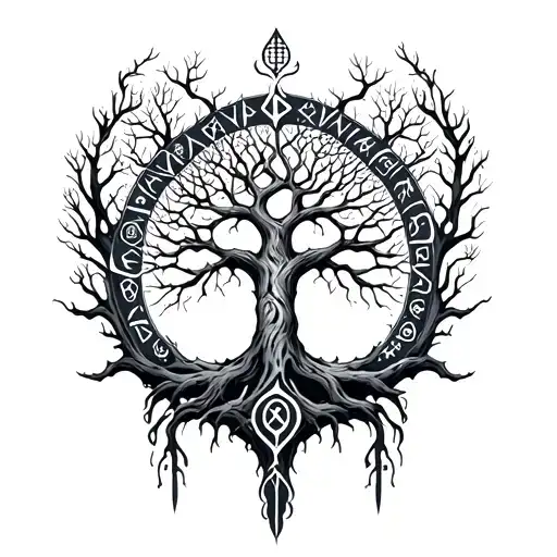 Yggdrasil Tree Tattoo With Nordic Runes