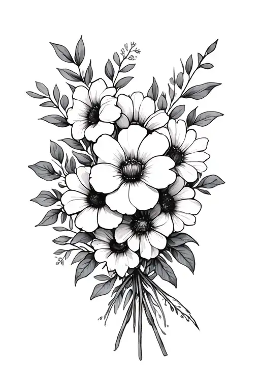 July And December Birth Flower Bouquet Tattoo Design