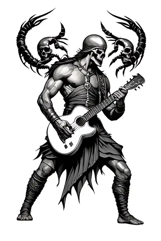 Spartan Worrior With Skulls And Scorpions Playing Musical Instruments