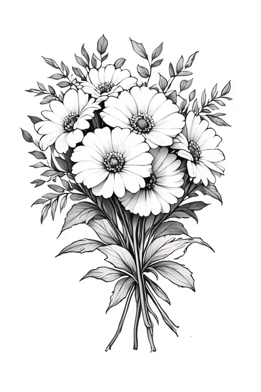 July Birth Flower Bouquet Tattoo Design