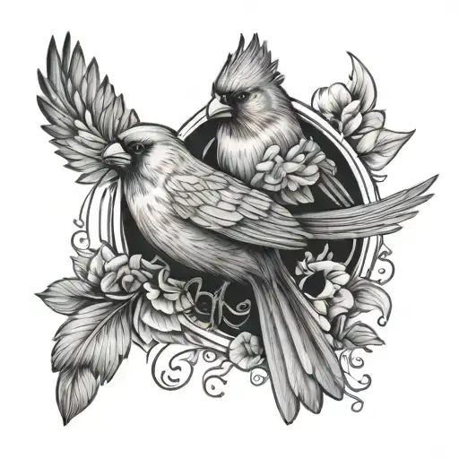 Memorium Tattoo With Cardinal With Wings Spread Wings