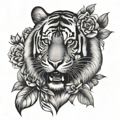 Flowers And Tiger Head