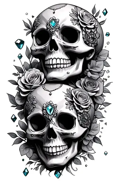 Three Sugarskulls With Scattered Gems