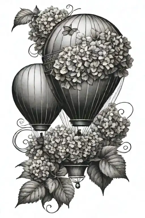 Hot Air Balloon But The Balloon Is Made Of Hydrangeas