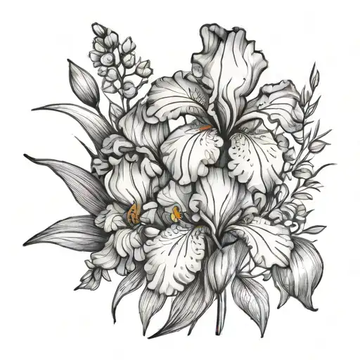 Minimalist Iris And Marigold Flowers
