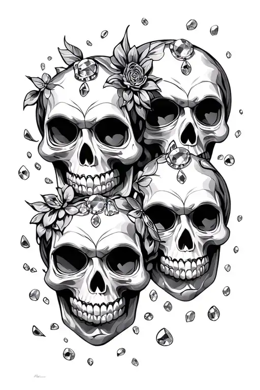 Three Sugarskulls With Scattered Gems