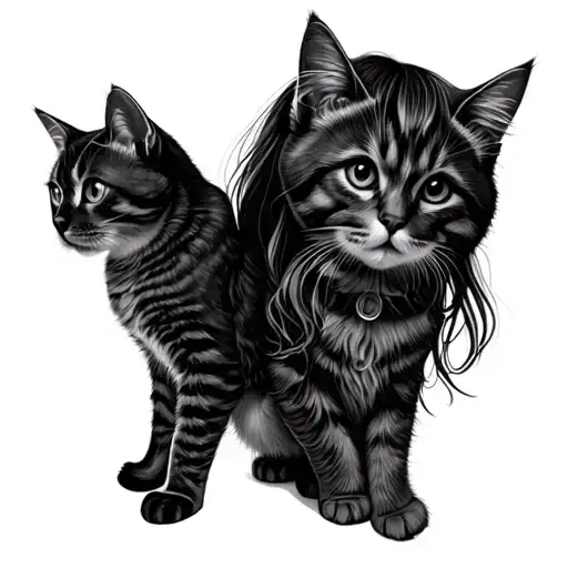 Little Girl From Behind With 2 Cats