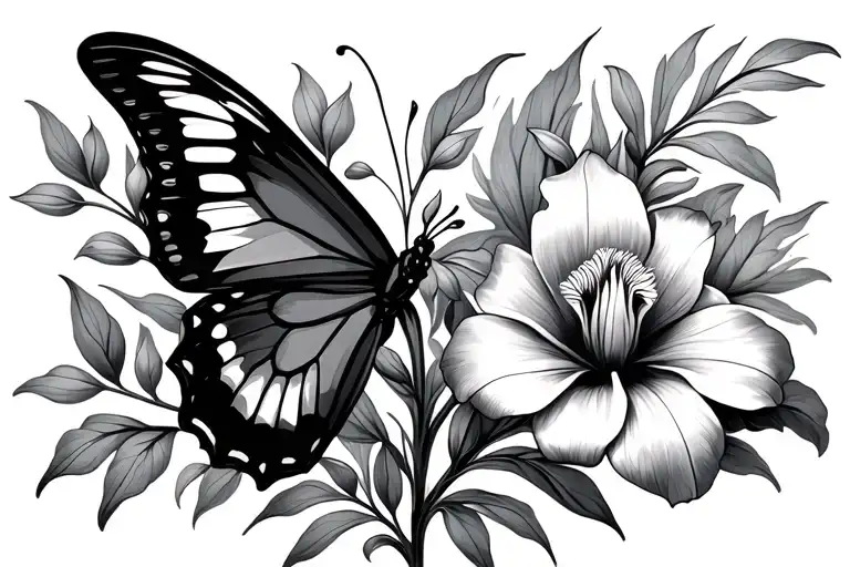 Iris Flower And Butterfly