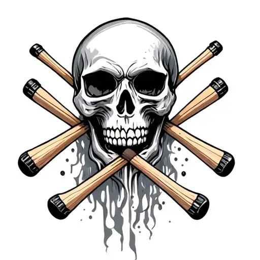 Skull With Drumsticks Showing Through The Skin