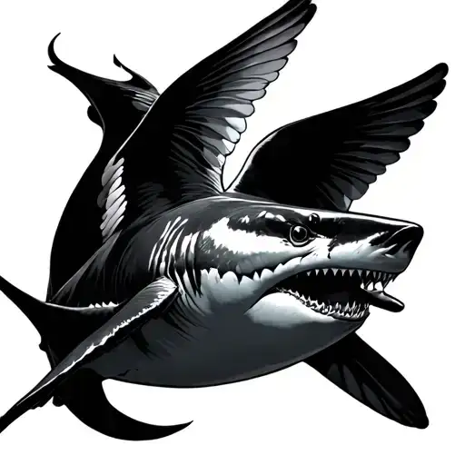 Shark Swimming Around Dove Flying