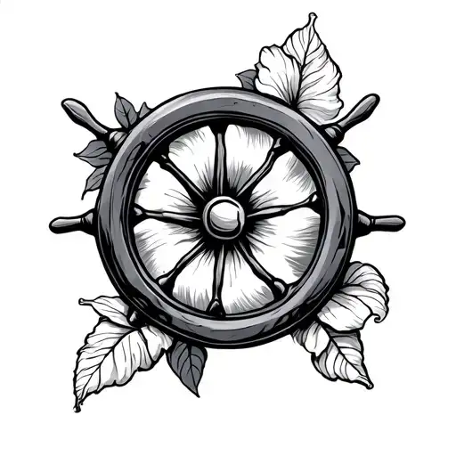 Ships Wheel And A Hibiscus
