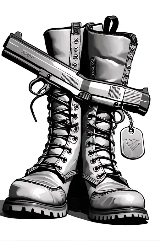 Military Boots With Gun And Dogtag
