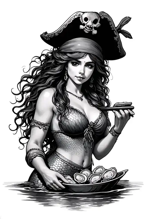 Pirate Mermaid Shucking Oysters