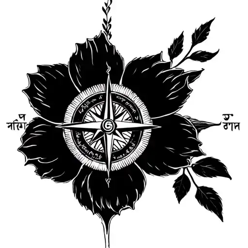 Jasmine Flower Tattoo With Compass And Around It Is Written Jasmine Prajapati In Nepali Script