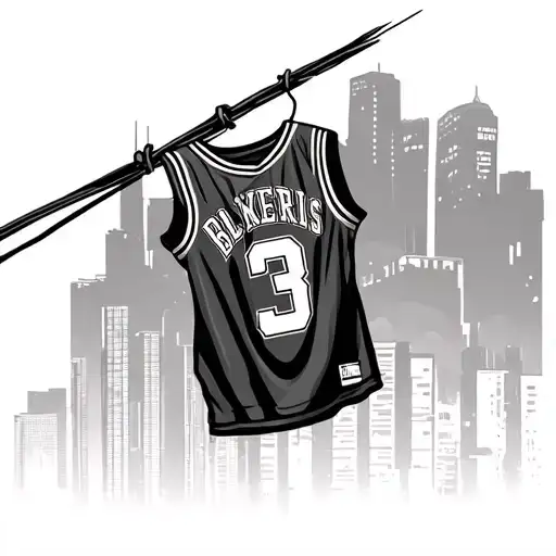 Basketball Jersey With Number 3 Hanging On Wire With Skyline In The Background