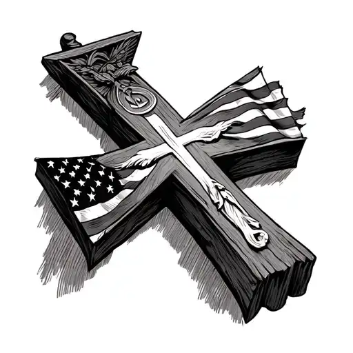 Christian Cross With American Flag