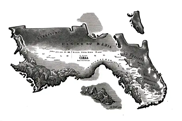 Old Treasury Map With The Island Of Cuba And Part Of La Florida With The Treasury In Florida